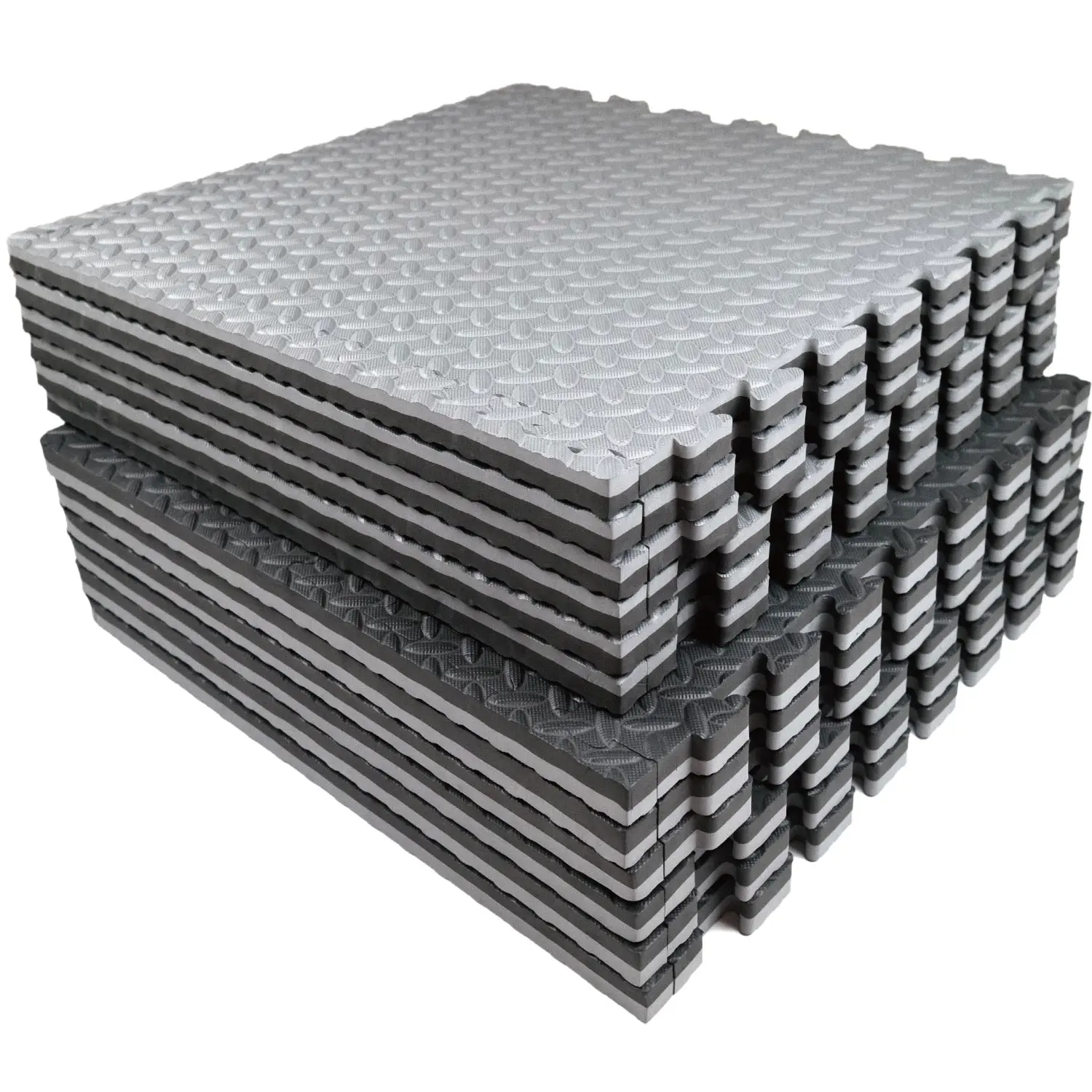 AIRHOP Puzzle Floor Mats, 12 Pcs High-Density EVA Foam Interlocking Tiles with Steel Pattern, 0.79" Thick for Home Gyms & Basements, Reversible Black & Gray, Waterproof, 48 sq ft, Supports Benches