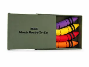 MRE Crayon Case, 3D Printed Military Gag Gift for Marines, Novelty Meals Ready-To-Eat Box with Crayons, Veteran Desk Toy