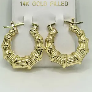 Earrings Bamboo Hoops Yellow Gold Filled Oro Laminado