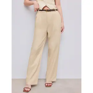 Cider Belted Linen Straight Leg Pant