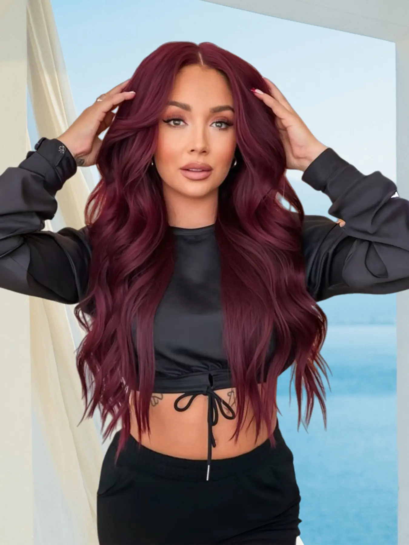 Women's Wig, Long Wavy Lace Hairline Middle Part Synthetic Heat Resistant Wig, 26 Inch for Daily & Party Use, Synthetic Material Wigs