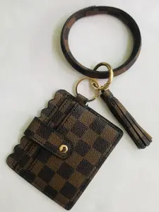 PU Leather Fringe Bracelet Keychain Card Holder, Document Bag Zero Wallet Car Key Hanging Decor, Credit Card Case Organizer