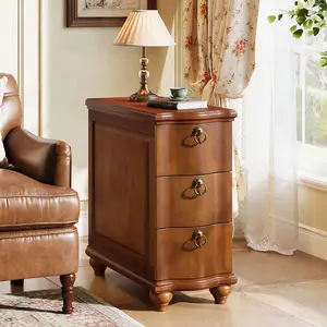 TRIBEWOOD Wood Fully Assembled End Table, 3-Drawers Narrow Slim Side Table, No Assembly Required, Nightstand for Bedside, Small Spaces, Living Room, Bedroom