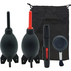 Lens Cleaning Kit Contains 2 count Rubber Rocket Air Blower Duster, Lens Cleaning Pen, Blower Brush Dust Cleaner and Carrying Pouch, for Lens, Camera, SLR, Telescope, Magnifying Glass, Phone