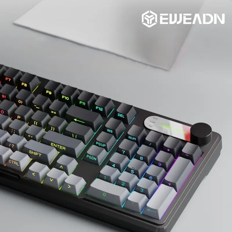 EWEADN Wired Silent Gaming Keyboard, Pc Accessories Gaming, RGB Backlight Keyboard with Numpad, Side-Printed Gradient Keycaps, Multimedia Knob Control & Display Screen, for Gaming & Office Work, Ergonomic Design, Ideal for PC, Laptop, Mac