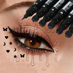 4PCS/Set Smooth Double-ended Liquid Eyeliner (with Seal) - Smudge-proof, Quick-drying, A Must-have for Beginners, Variety of Patterns (stars, Moons), Cosmetic, Suitable for Waterproof Makeup, Parties, Travel and After Swimming