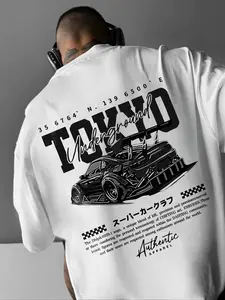 Unisex Street Style Streetwear Tokyo Gtr Car Print Short Sleeve Fitted Tee, Casual Y2K Fashion, Racing Culture, Jdm Trend, Couple Wear, Daily Wear