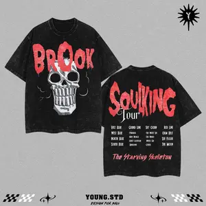 Brook "SoulKing Tour" Washed Oversized Tee- Double-Sided Print One Piece Shirt | Vintage Streetwear Unisex T-Shirt | Heavyweight Cotton Anime Manga Tee | Gift forAnime Fans