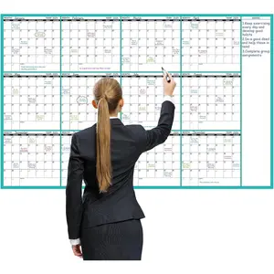 Large Dry Erase Calendar for Wall - Undated 12 Month Wall Calendar, 37"x58", Yearly Wall Calendar Dry Erase, Erasable &  Calendar with 15 Round Stickers, Green Large Wall Calendar Dry Erase