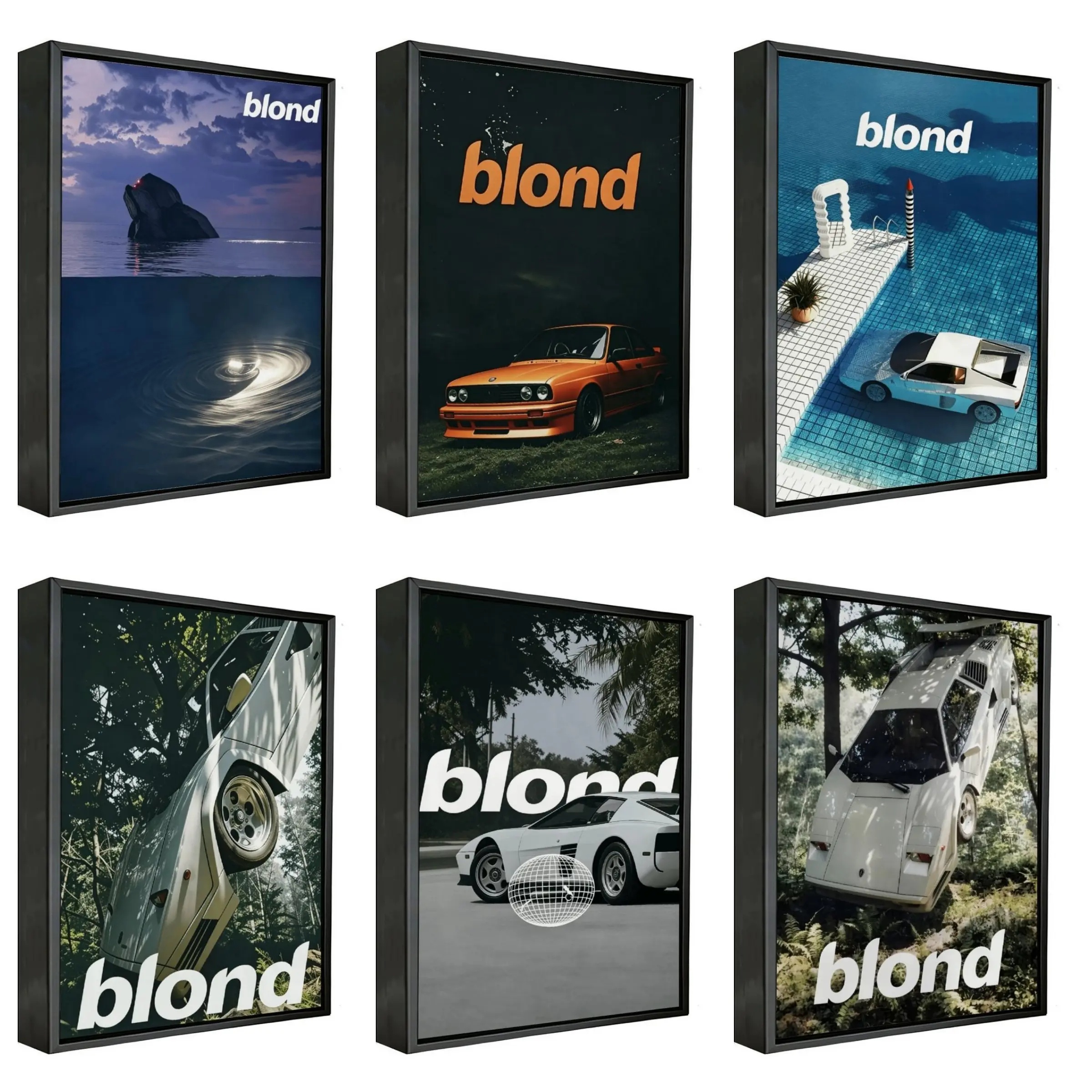 Frank Ocean Blond Retro Classic Luxury Sports Vehicle Canvas Print Photo - Artistic R&B Album Aesthetic Decoration for Bedroom, Music Studio