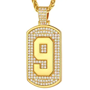 U7 Dog Tag Necklaces Number Design with Cubic Zirconia