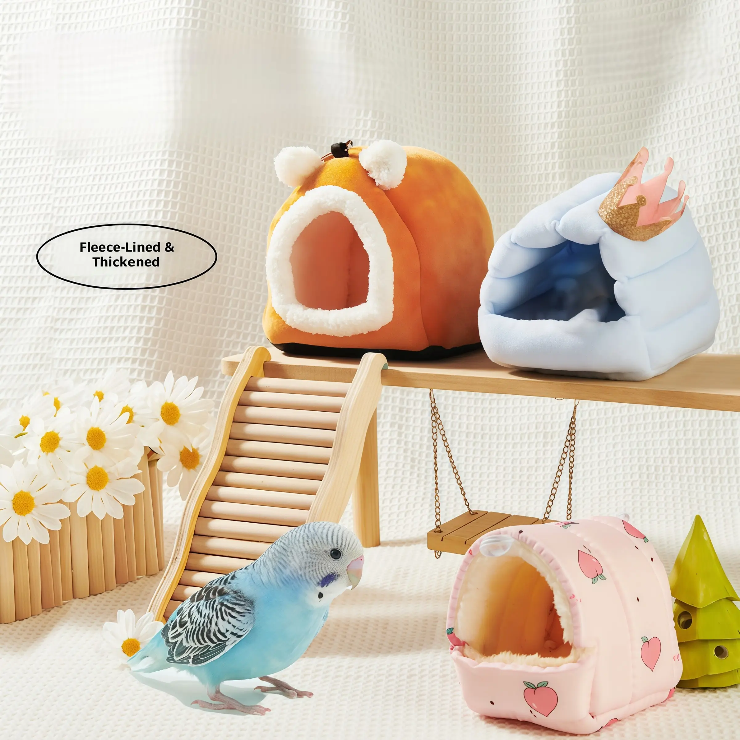 Cat Cute Rabbit Design Hamster House, Warm Plush Hamster Bed, Small Animal Sleeping Bed for Winter, Hamster Cage Habitat