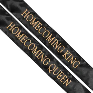 Anderson's Black Satin Homecoming King and Queen Sashes, 3" x 72" Gold‑Imprinted Royalty Sashes for Homecoming Night Coronation and School Events, 2‑Piece Set