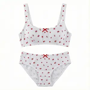 Cute and Sweet Floral Print Bra and Panty lingerie Set for Young Girls Casual Wire-free Unpadded Bralette and Underwear Soft Skin-friendly Breathable Fabric women minimizer comfy morelect, adaptive apparel