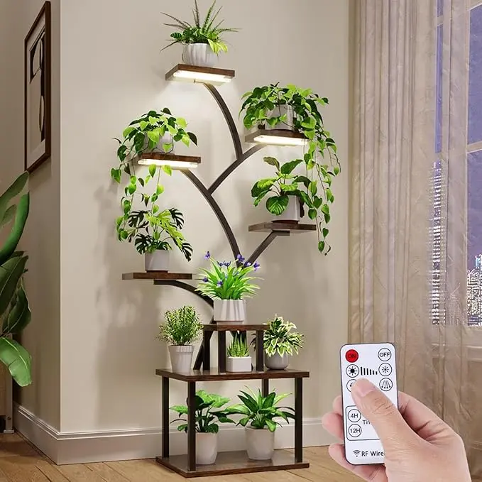 Plant Stand Indoor with Grow Lights - 8 Tiered Tall Indoor Plant Display Shelf, 61" Corner Indoor Plants Rack, Metal Plant Flower Holder for Living Room, Patio, Balcony #Summervibes
