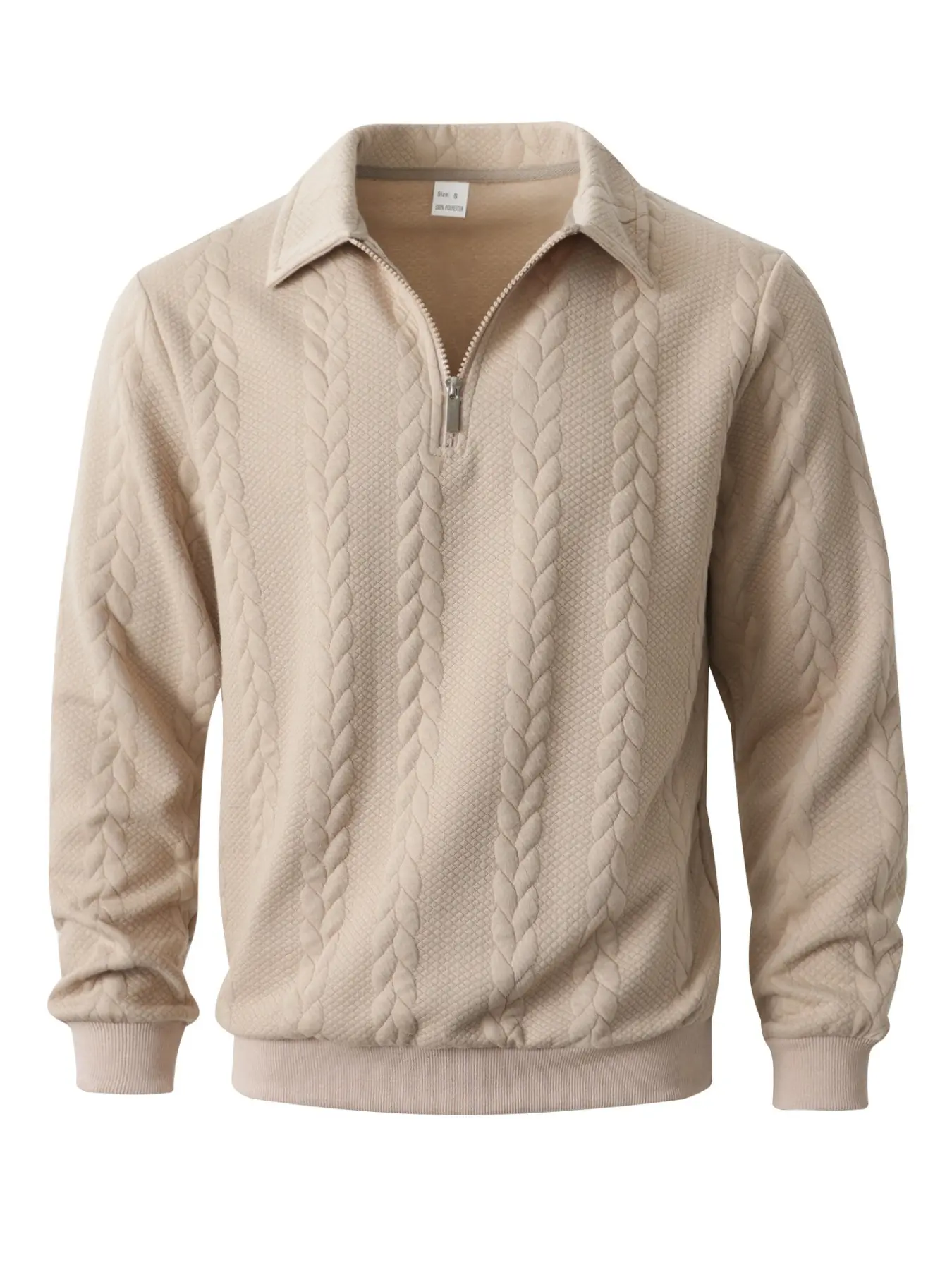 Men's Autumn Winter Cable Knit Polo Neck Sweater Semi Zip Up Design Casual Stylish Must Have Wardrobe Essential Quarter Zip Pullover