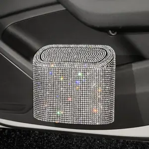 Rhinestone Decor Car Trash Can, Multifunctional Car Seat Back Storage Box, Waterproof Car Trash Can, Universal Car Interior Accessories for Women