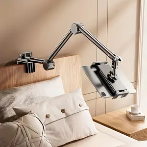 New Adjustable Phone/Tablet Stand - Foldable, 360° Rotating Aluminum Arm, Suitable for 4- 12.9inch Device Secure Clip, Bedside Stand - Fashionable Black, Live Streaming Stand, High-Quality Material, Suitable for Mobile Phones and Tablets