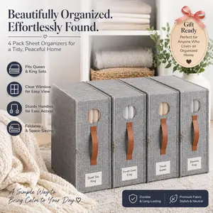 TRZZ Sheet Organizer Set (4/8 Pack) – Foldable Linen Closet Storage Bins with Clear Window, Fits Queen & King Sheets, Bedding, Blankets & Comforters, Easy Closet Organization tiktokshopspringglowup Organizing