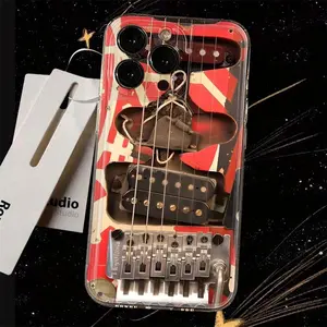 Vintage Electric Guitar Design Phone Case for iPhone 17 16 15 14 13 12 11 Pro Max Plus X XS MAX Anti-Drop Frosted Back Cover Dustproof Shockproof Gift for Music Lovers