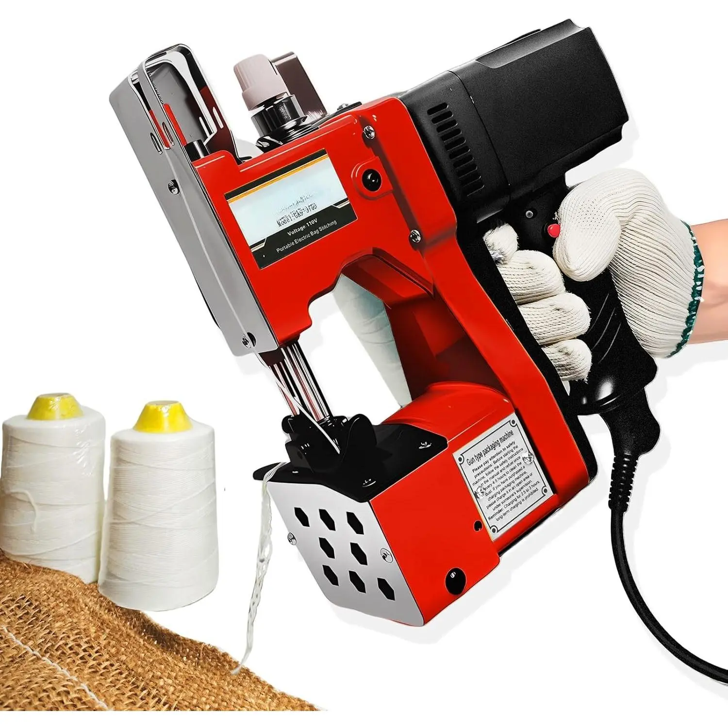 Bag Sewing Machine-Electric Portable Bag Sewing Machine 2s/bag,Bag Closer Automatic Woven Bag Sewer Packing Machine for Burlap PP Woven  Paper Bag Feed Sacks Rice Bags Jute Bags-Red