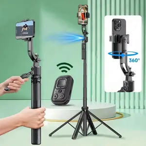 5 in 1 Selfie Tripod Gimbal Stabilizer for Cell Phone 360°Auto-Rotation AI Tracking Shooting Quadrapod And Remote Control Alloy Android Bluetooth Stick Automatic Smartphone Cellphone Aluminum Camera Photography Equipment With Box