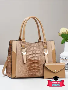 Women's Fashionable Crocodile Embossed Tote Bag & Wallet, Casual Versatile Shoulder Bag & Wallet, Trendy All-match Bag Set for Daily Use