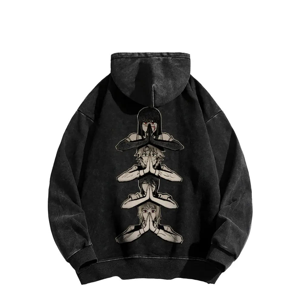 The Four Horsemen Acid Wash hoodie Apocalypse Sisters CSM anime girl Death Devil,Famine Devil,Control Devil Makima,War Devil Yoru / Asa Mitaka...Streetwear Stylish Fashion