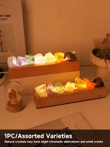 Natural 7 Chakra Stone LED Night Light, Wooden Base Dimmable Ambient Lamp, Unique Spiritual Decor Gift for Crystal Lovers