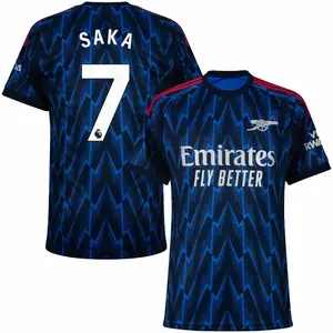 Unisex Navy Soccer/Football Arsenal Team Saka #7 Champions Language/Premier League 2025/26 Home/Away Replica Jersey