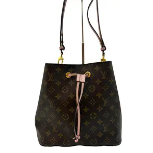 Pre-owned Louis Vuitton NéoNoé MM Bucket Bag, Monogram Canvas with Pink Leather Drawstring & Gold Hardware