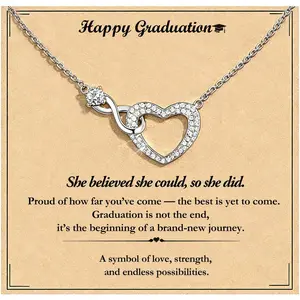 18K Gold Plated Heart Infinity Necklace with CZ, Adjustable Chain, Graduation Gift Necklace