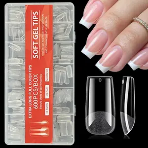 600Pcs Medium Square Nail Tips Clear Fake Nails Square Gel Nail Tips Full Cover Artificial Nails Clear Press on Nails Medium False Nail American Capsule Fingernails for Gel Nail Extension, Salon Quality Nails, Handmade Acrylic Nails
