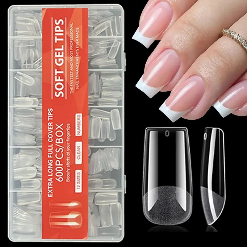 600Pcs Medium Square Nail Tips Clear False Nails Gel Nail Tips Full Cover Artificial Nails Clear Press on Nails for Gel Nail Extension, Fake Nails Extensions, Salon Quality Nails, Acrylic Nails