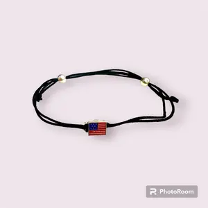 Charm Popz American Flag adjustable & interchangeable black cord bracelet