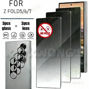 KAYKWONG'S 6in1 Privacy Screen Protector Set for Samsung Galaxy Zfold5/6/7, 3 Film + 3 Lens Membrane, Anti-Spy, Scratch-Resistant, Bubble-Free, Shockproof