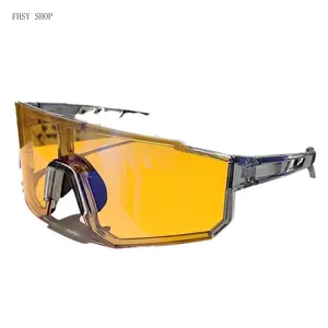 FHSY SHOP Transparent Gray Shield Sunglasses for Men - Yellow Night Vision Lens, UV400 Filter, Comfortable Non-Slip Temples, LED Light Blocking Stickers, Aesthetic Chic Contemporary Sun-Proof Eyewear, Aesthetic Men's Sunglasses, Chic Men's Sunglasses