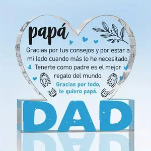 Papá Gracias Por Tus Spanish Dad Gifts from Daughter Son Fathers Day Decorations Acrylic Heart Sign for Grandma Husband Uncle Fathers Day Desk Table Decor Keepsake for Home Farmhouse