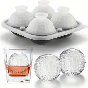 ViViAnGo 3D Ball Crystal Ice Cube Tray, Large Ball Silicone Fun Shapes Whiskey Ice Mold with Funnel for Cocktails, Bourbon,Brandy, Whiskey Gifts for Men Black