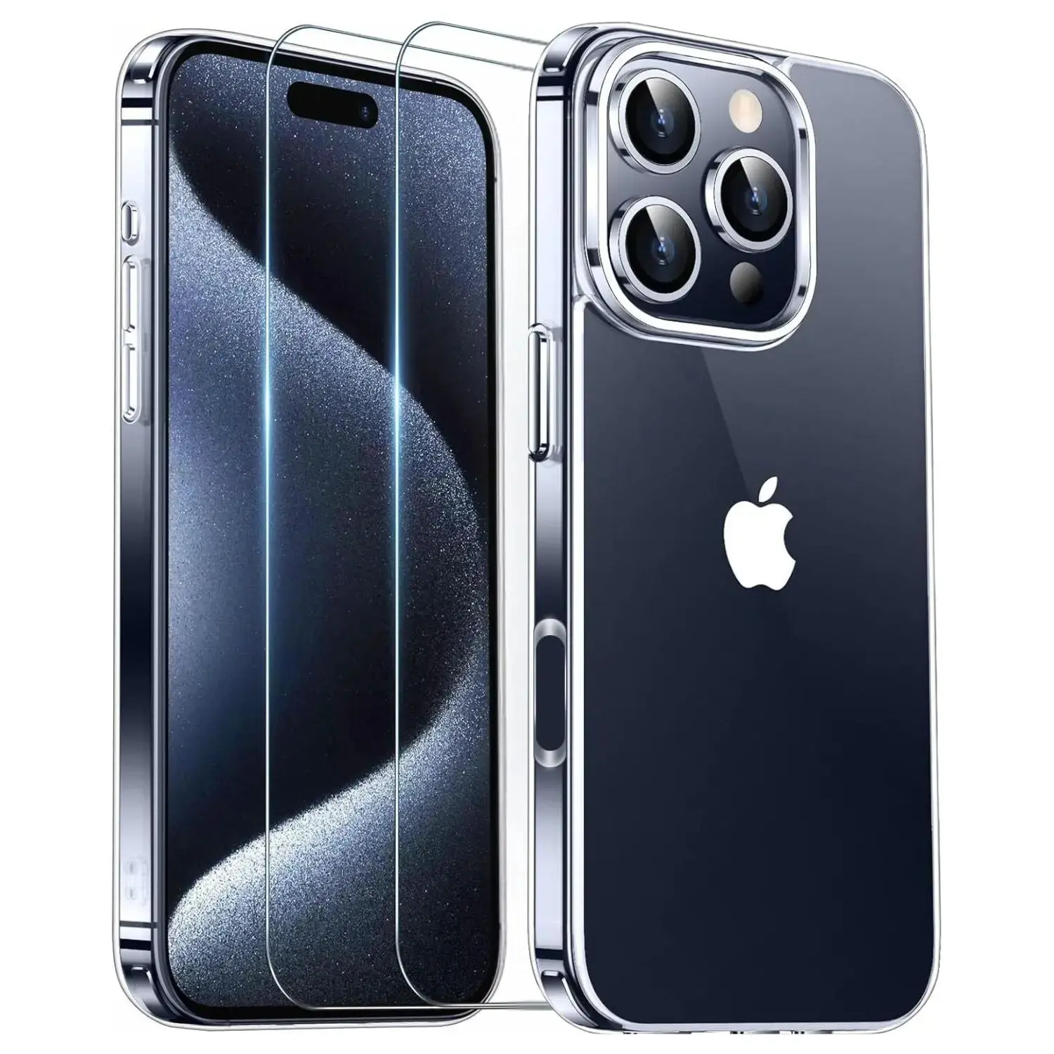 Entronix 3-in-1 Bundle for Apple iPhone 16 Pro Max, Slim Clear Case & 2 Clear Tempered Glass Screen Protectors Protective Cover Protection Cellphone