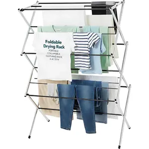 Portable Collapsible Clothing Dryer Rack, Foldable Drying Rack for Clothes, Lingerie, Towels, Linens, Laundry  Apartment  Haves, Metal Chrome Finish