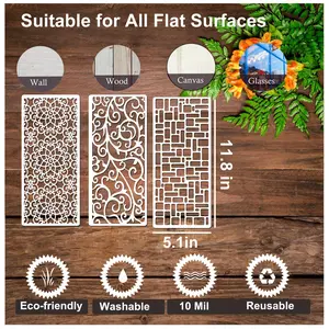 Set of 15 Stencils for Crafts Reusable Texture Stencils Background Stencil Floral Templates for Painting on Wood Furniture Card Canvas Paper Scrapbook Art Crafting Kit