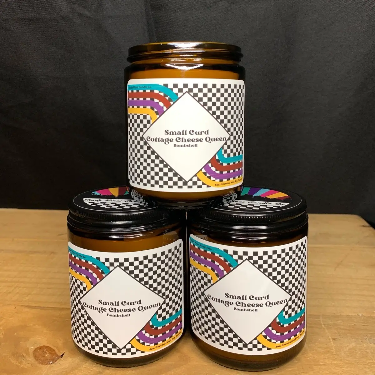 8 oz Hand-Poured Coconut/Soy Wood-wick Candle: “Small Curd Cottage Cheese Queen”- Amber, Fruity, Jasmine