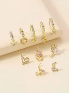 10Pcs 20g Stainless Steel L-Shaped Nose Studs & Cz Flower Dangle Nose Rings for Women, Elegant All-Season Jewelry Accessories, Nose Piercing Jewelry