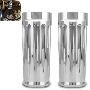 Chromed 2" Extend Fork Boots Cans Cover Cnc Cut For Harley Touring Softail Road Street Road King Flhr Flhx Flht Fltr