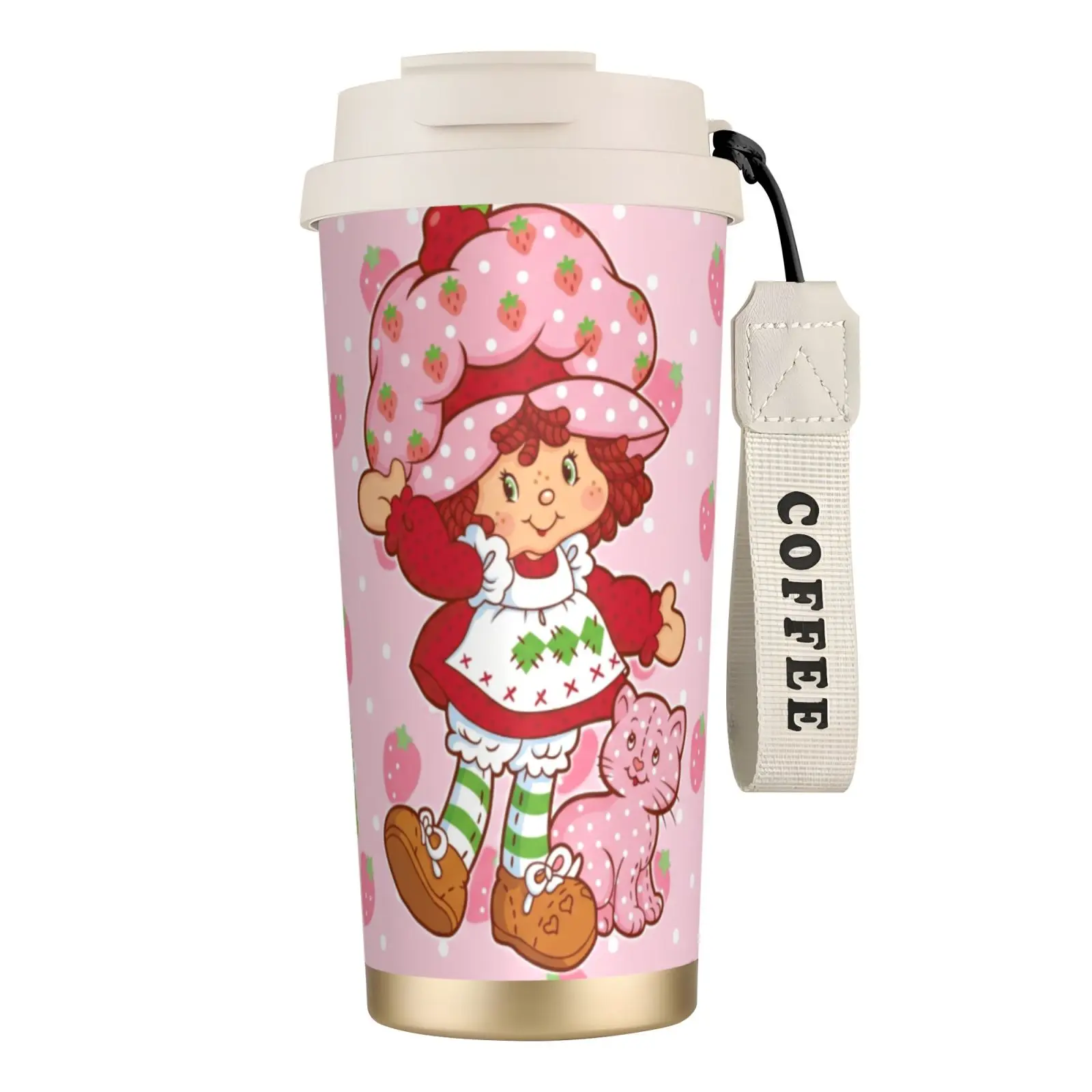3D Strawberry Girl Stainless Steel Vacuum Insulated Flask - Plastic Straw Lid Coffee Tumbler, Leak-Proof, No Metallic Taste, Portable Insulated Travel Drinkware, Stylish Gift for Besties, Office & Personal Use