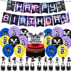 Murder Drones 30 Pcs Party Decorations - Unique Unique Design for Any Occasion with Red Table Center and Colorful Banners - Set Ornaments