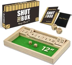 Original 12 Numbers Shut The Box Game, Math Dice Board Game for Family Night, Camp, Wooden Classic Tabletop Gift for Group Kid Adult Senior, Travel Party Bar, Easy Quick and Fun, Portable Style