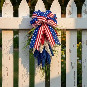 Patriotic Wreath for Front Door - Red, White and Blue Independence Day & 4th of July Wreath, Memorial Day Door Decoration, Americana Home Wall Decor