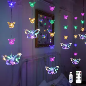 Butterfly Curtain Lights for Bedroom 9.8ft LED Twinkle Fairy Light with Remote Timer Cute String Lights Wall Decor for  Girls Room Bed Canopy Wedding Easter Decoration (Multicolor)